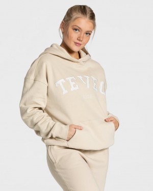 Teveo College Oversized Hoodie Beige | SWURZM-784