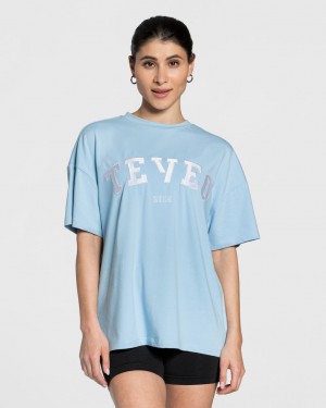 Teveo College Oversized T-Shirt Blau | MOBTIH-794