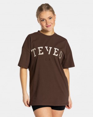 Teveo College Oversized T-Shirt Dunkelbraun | WKPVOR-496