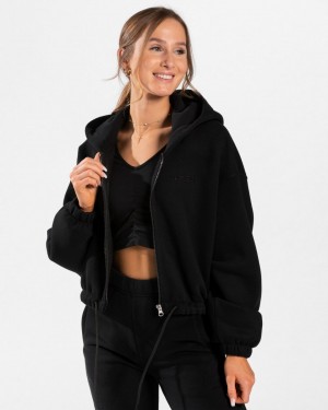 Teveo Iconic Oversized Zip Hoodie Schwarz | VMGBXZ-093