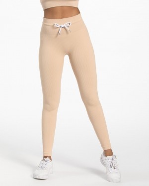 Teveo Ribbed Leggings Nude | MZTPKR-387