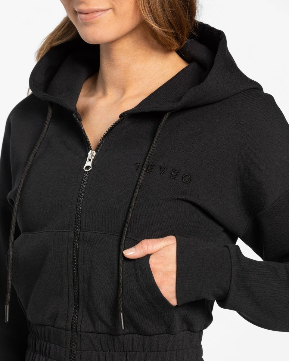 Teveo Classic Zip Hoodie Schwarz | HLXESJ-810