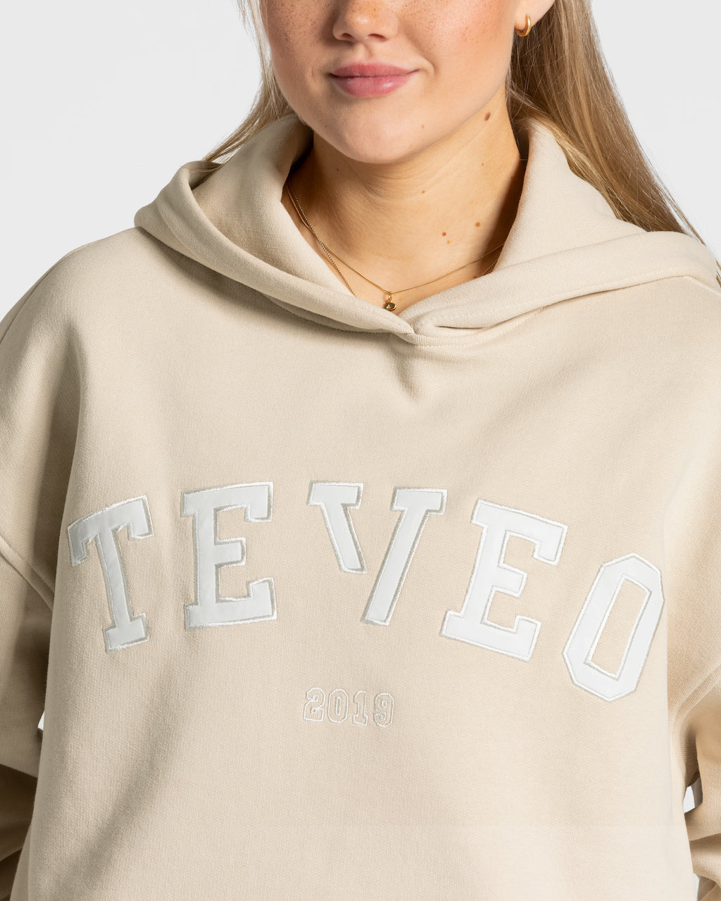 Teveo College Oversized Hoodie Beige | SWURZM-784