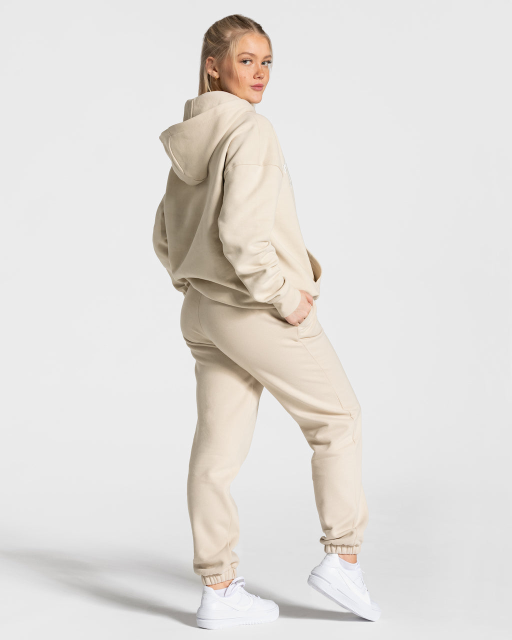 Teveo College Oversized Hoodie Beige | SWURZM-784