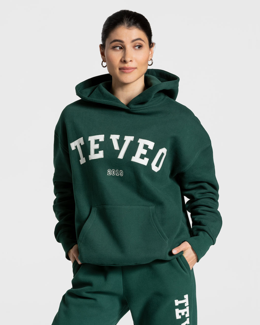 Teveo College Oversized Hoodie Dunkelgrün | HQXTJY-125