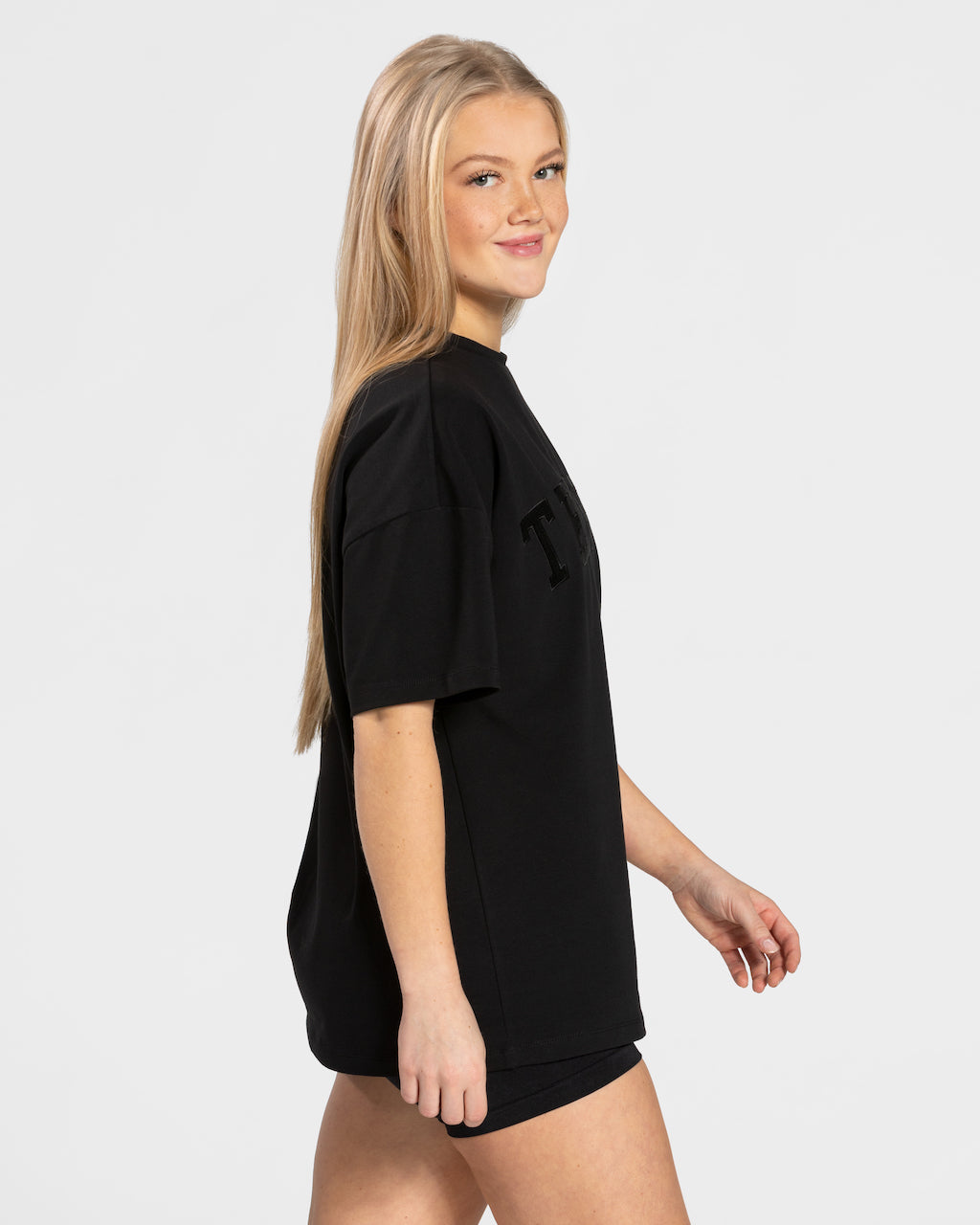 Teveo College Oversized T-Shirt Schwarz | DKOXUJ-812