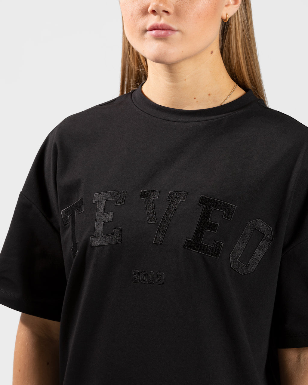 Teveo College Oversized T-Shirt Schwarz | DKOXUJ-812