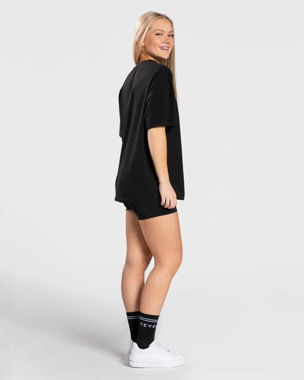 Teveo College Oversized T-Shirt Schwarz | DKOXUJ-812