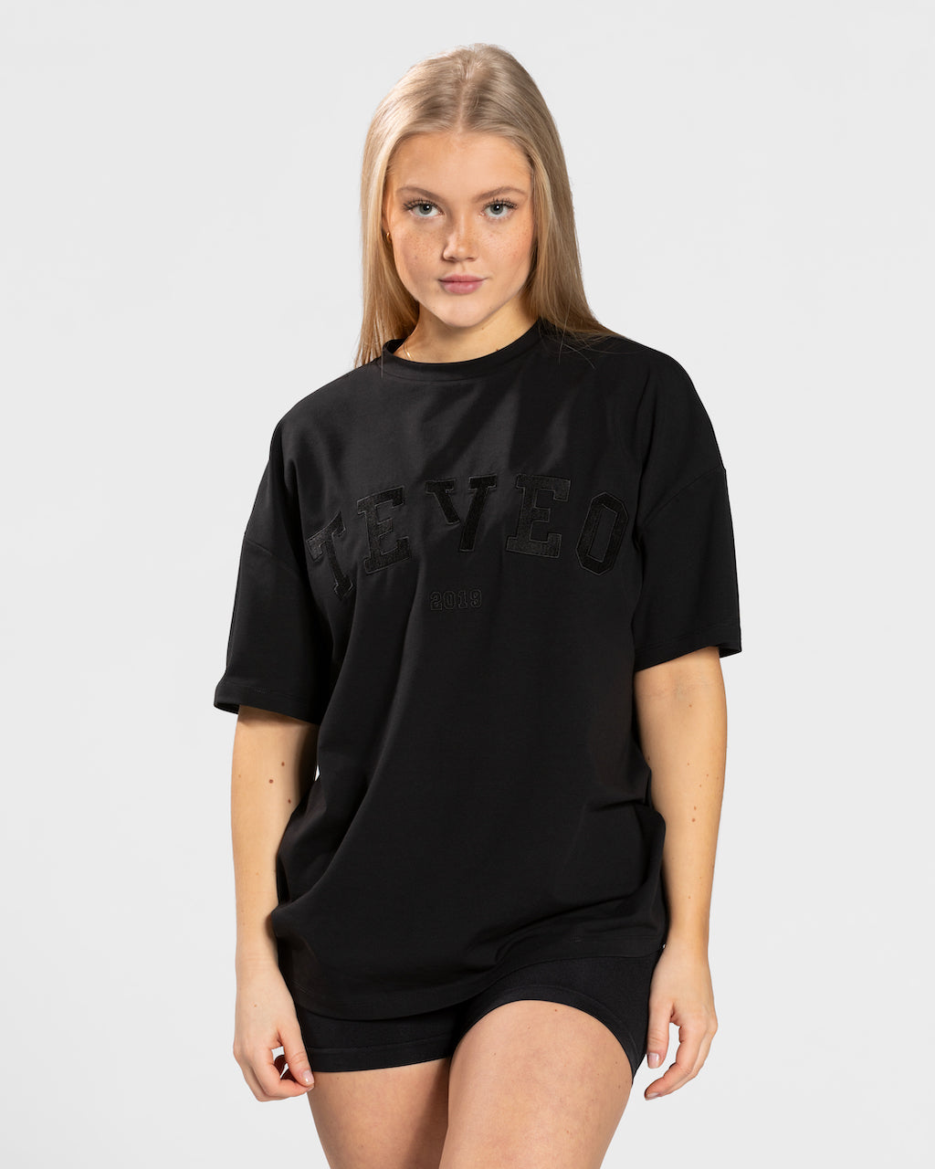 Teveo College Oversized T-Shirt Schwarz | DKOXUJ-812