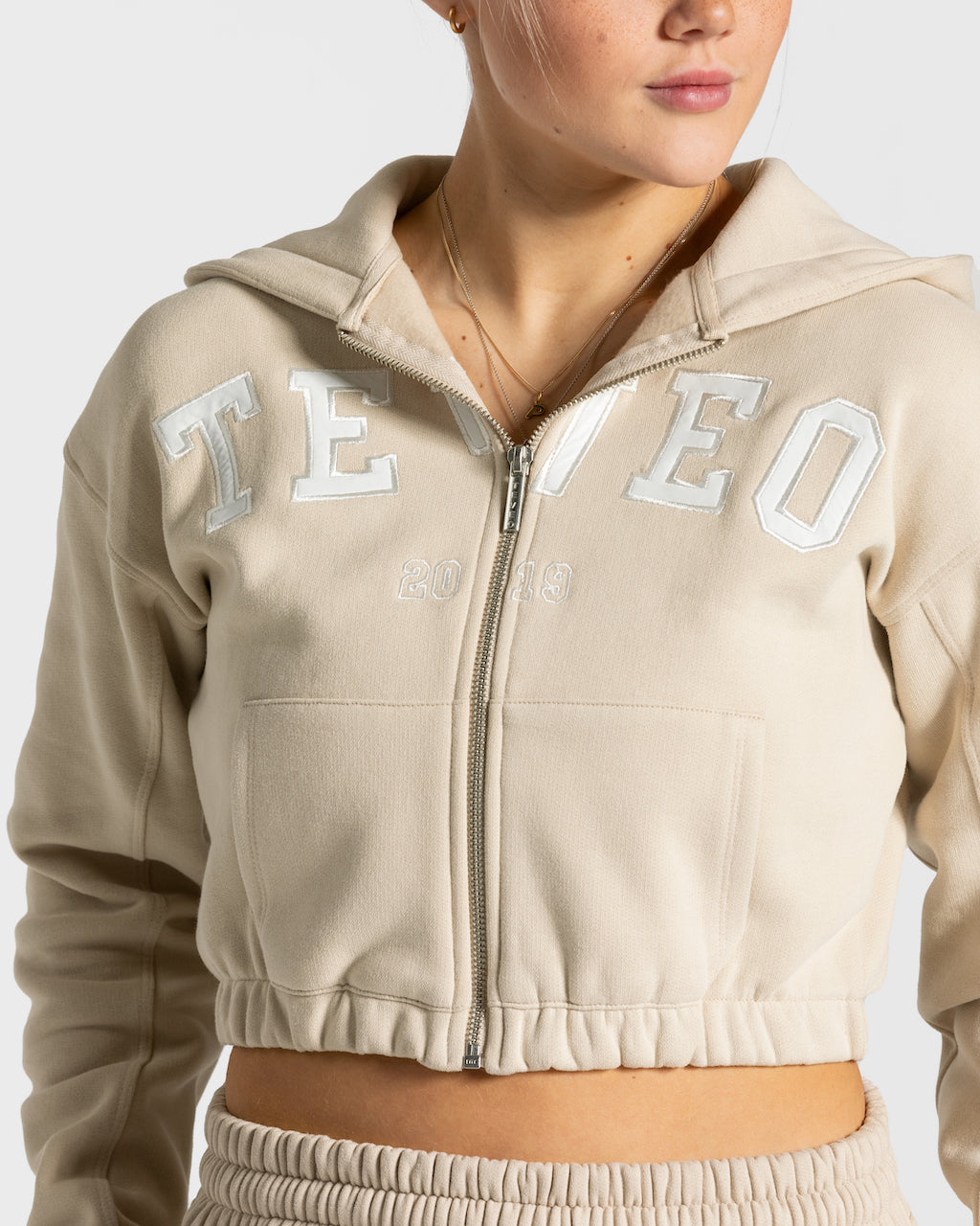 Teveo College Zip Hoodie Beige | JDZFQB-560