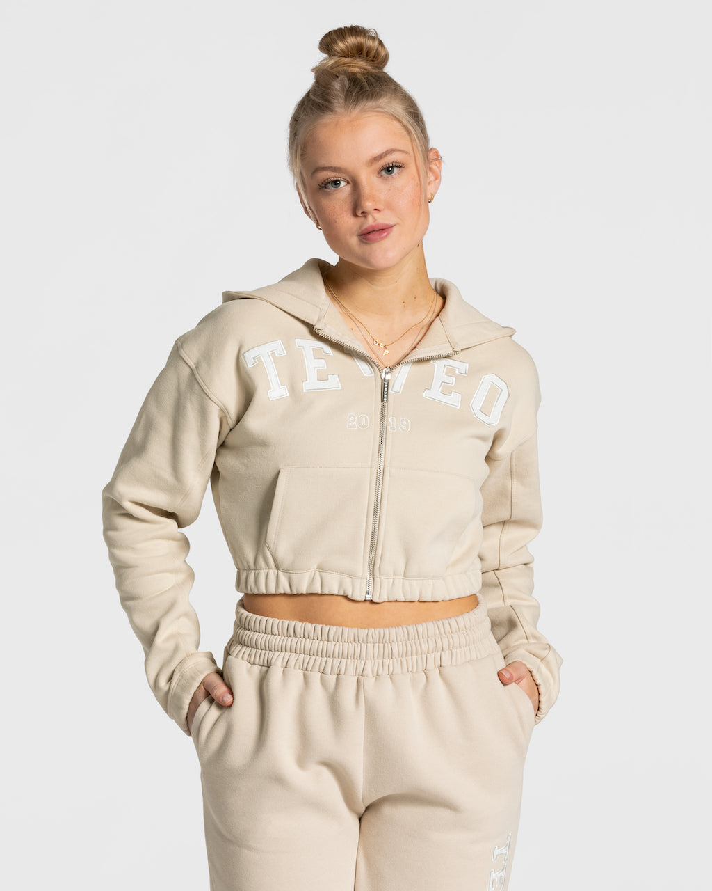 Teveo College Zip Hoodie Beige | JDZFQB-560