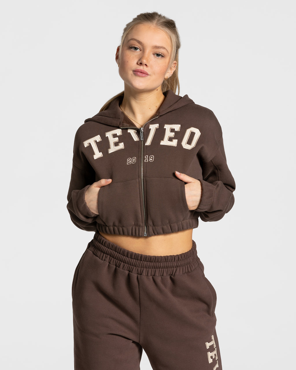 Teveo College Zip Hoodie Dunkelbraun | WQLTAK-691