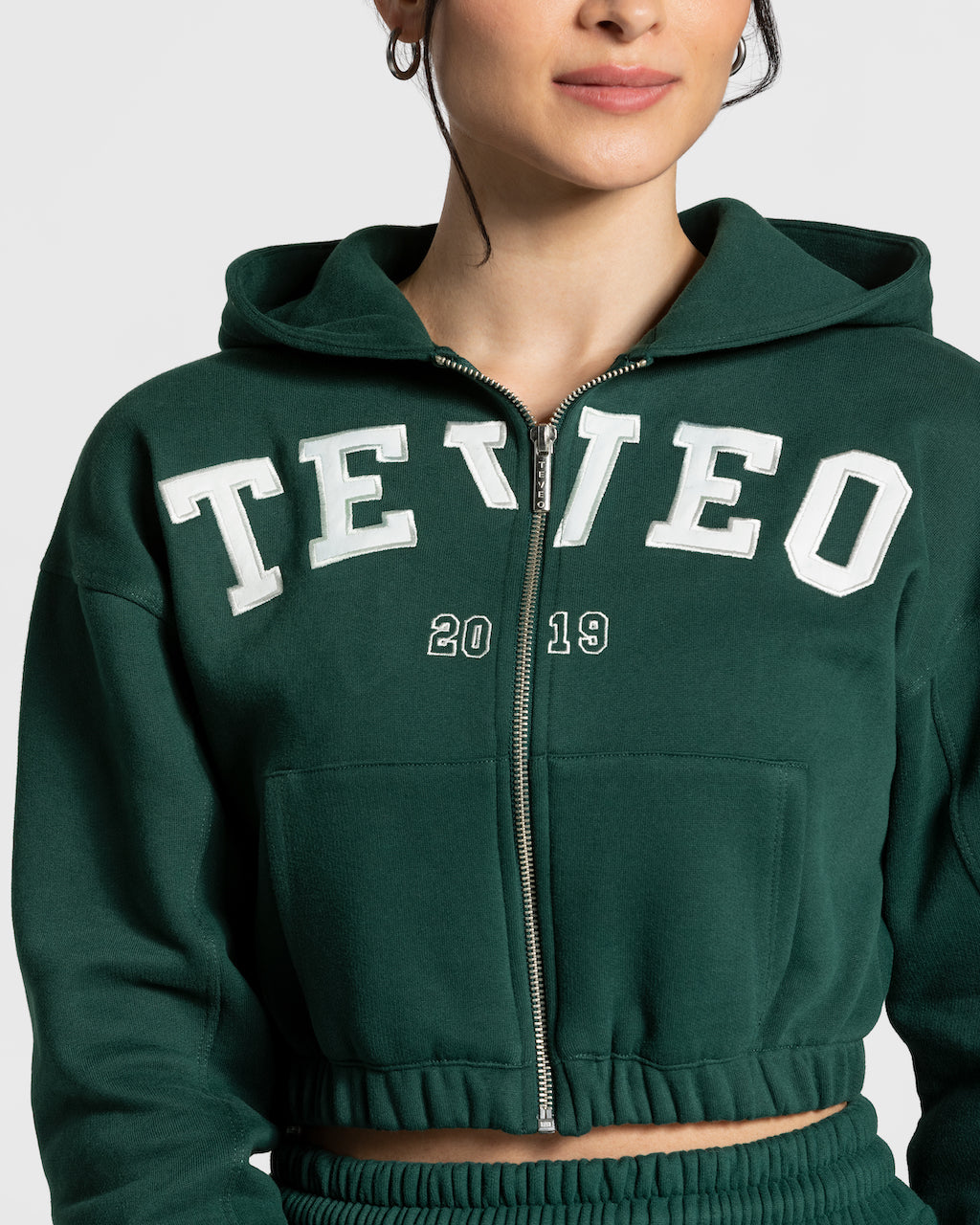 Teveo College Zip Hoodie Dunkelgrün | CKBFIU-579