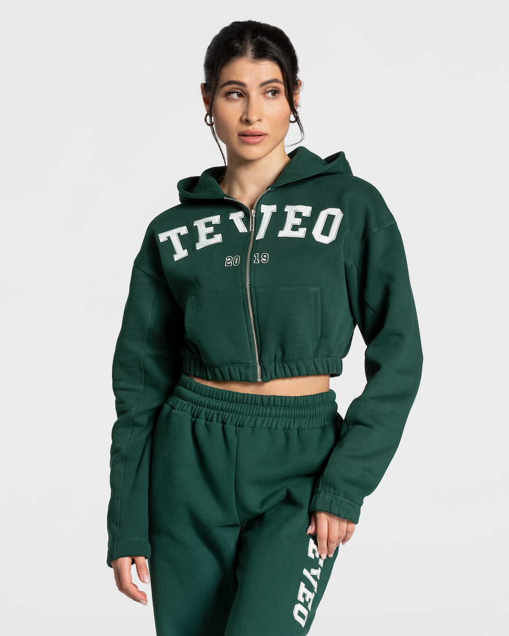 Teveo College Zip Hoodie Dunkelgrün | CKBFIU-579