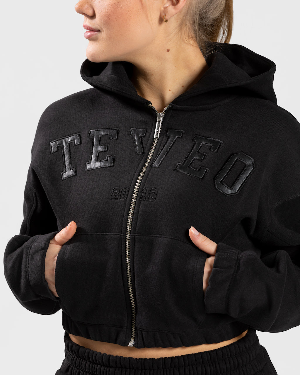 Teveo College Zip Hoodie Schwarz | JWFPUE-546