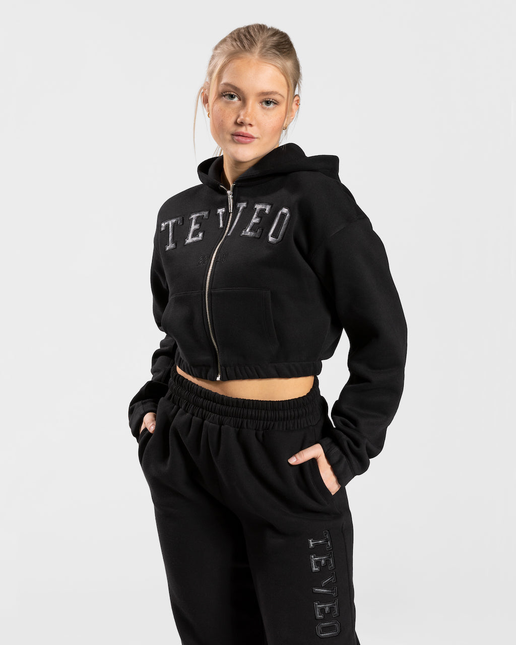 Teveo College Zip Hoodie Schwarz | JWFPUE-546