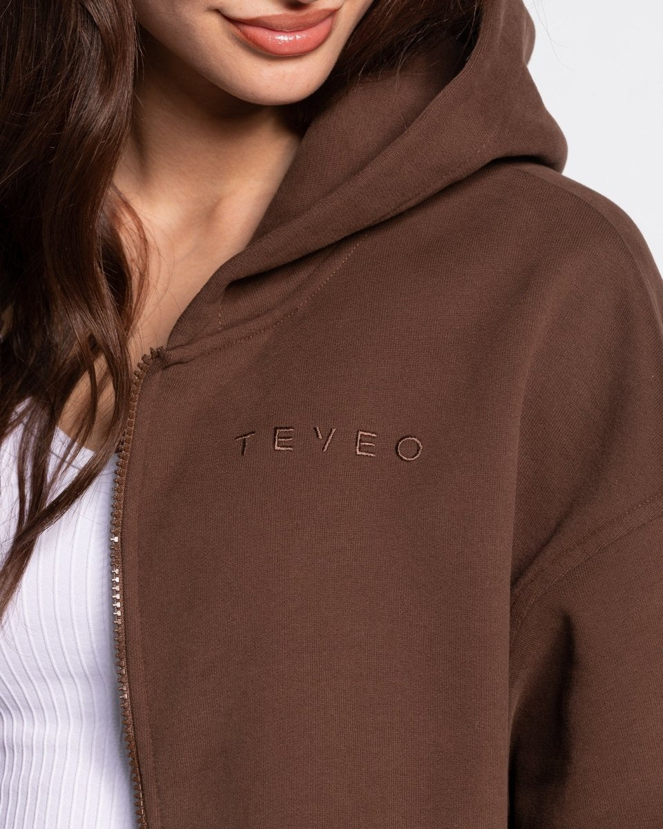 Teveo Iconic Oversized Zip Hoodie Braun | KPMDHO-012