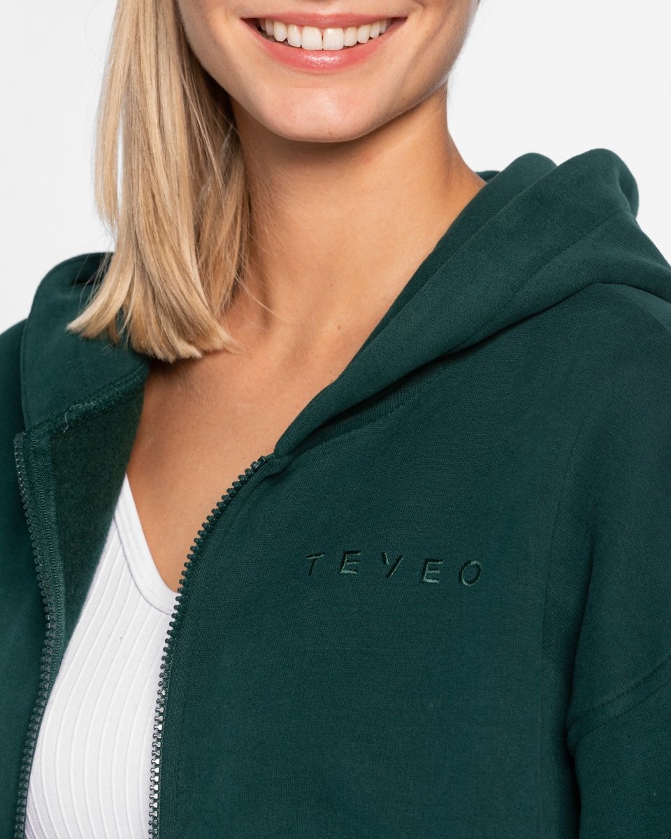 Teveo Iconic Oversized Zip Hoodie Dunkelgrün | QUMGCX-193