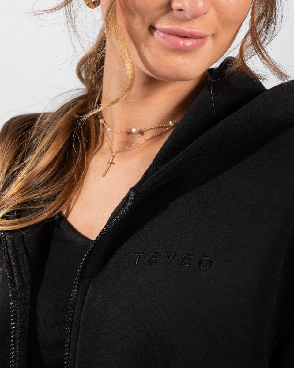 Teveo Iconic Oversized Zip Hoodie Schwarz | VMGBXZ-093