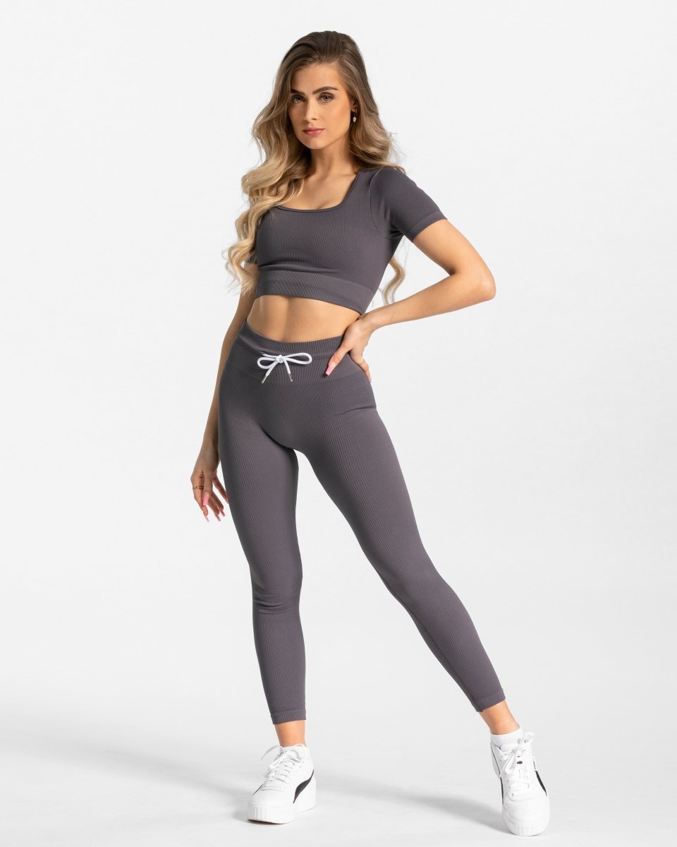 Teveo Ribbed Leggings Gray | CKUMWO-085