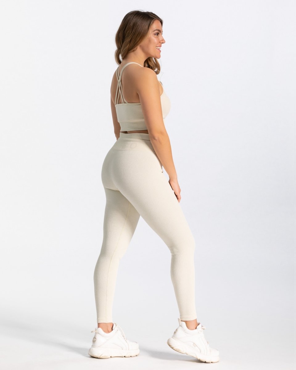 Teveo Ribbed Leggings Ivory | VRQCGS-029