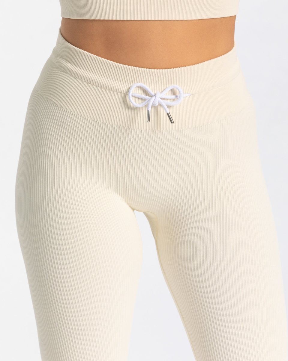 Teveo Ribbed Leggings Ivory | VRQCGS-029