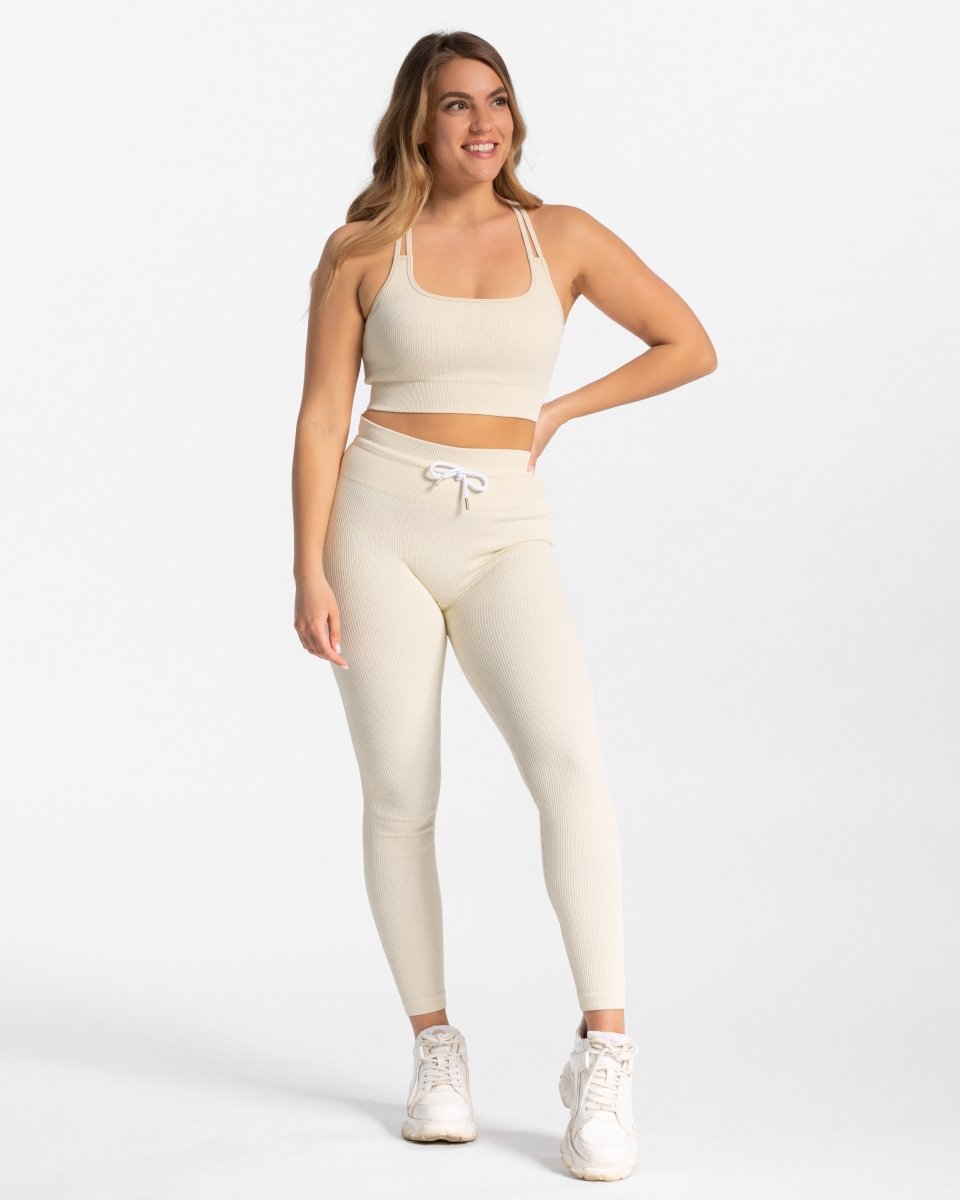 Teveo Ribbed Leggings Ivory | VRQCGS-029