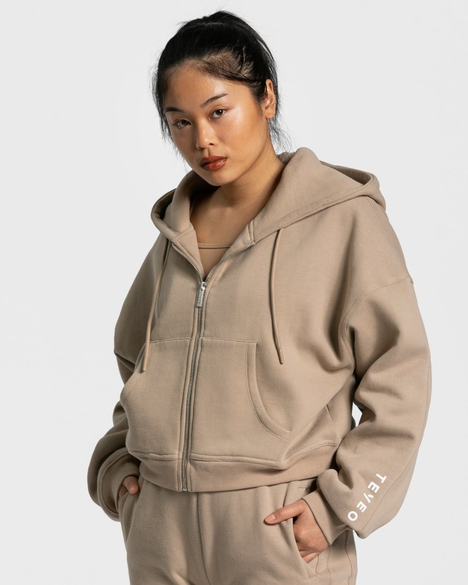 Teveo Sassy Zip Hoodie Beige | UGYBHT-426